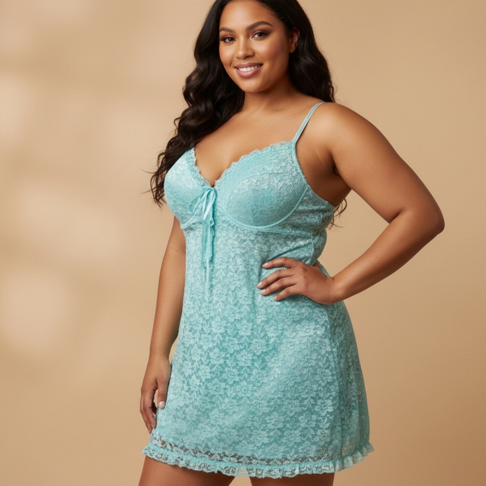 Nwot Womens 19"PTP Size 2X Blue Lace Babydoll Lingerie Dress